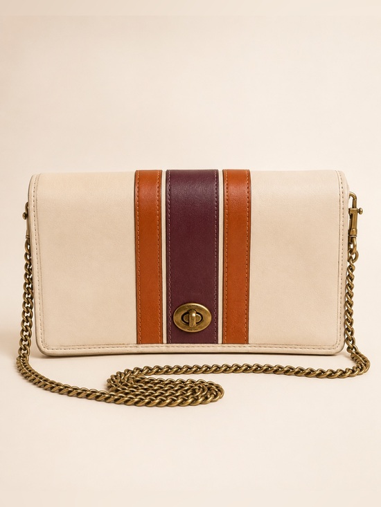 Coach Handbags - Coach Callie Leather Chain Clutch Crossbody Varsity Stripe Bag